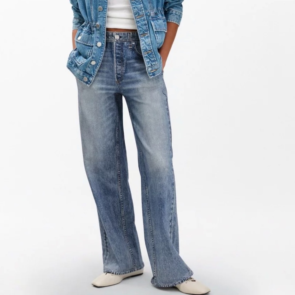 Rag & Bone Miramar Wide Leg Pants- Faux Printed Denim, pull on sweat pants